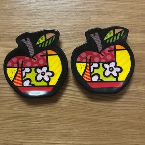 Romero Britto Apple Tea Bag Holders Set of 2 – 2008 Giftcraft Pop Art Ceramic